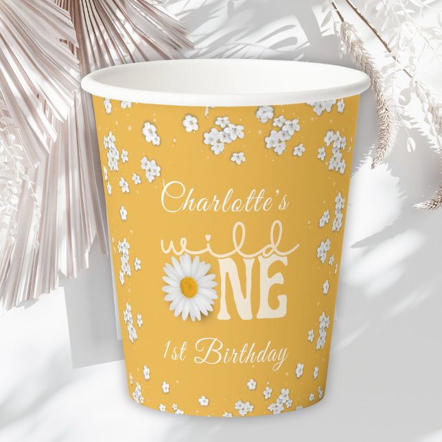 Vasos De Papel Mostaza Daisy Wild One 1er Cumpleaños  (Subido por el creador)
