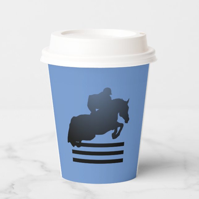 Vasos De Papel Mostrar saltador limpiando un obstáculo. (Anverso)