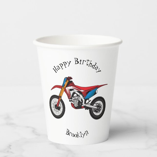 Vasos De Papel Moto de moto de tierra roja (Anverso)