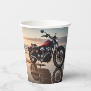 Vasos De Papel Motocicleta al atardecer
