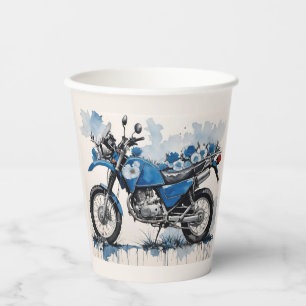 Vasos De Papel Motocicleta Blue Floral Dirt Bike Off-Road
