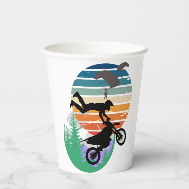 Vasos De Papel Motocicleta, paracaídas y al aire libre (Reverso )