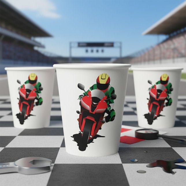Vasos De Papel Motociclista en bicicleta deportiva roja (Subido por el creador)
