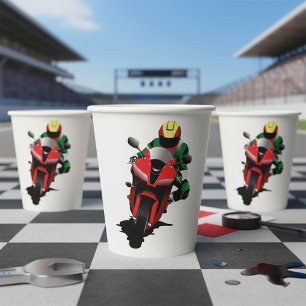 Vasos De Papel Motociclista montando una Sportbike Roja