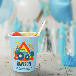 Vasos De Papel Motor Cute Backhoe Blue Boys Cumpleaños de 3 años