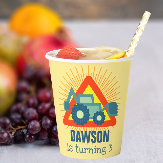 Vasos De Papel Motor Cute Backhoe Yellow Boys Cumpleaños 3 Años (Subido por el creador)