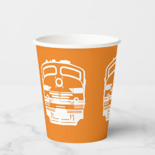 Vasos De Papel Motor de tren blanco moderno con fondo Naranja