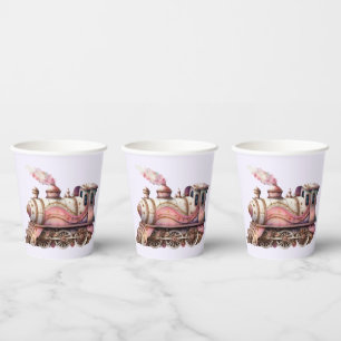 Vasos De Papel Motor de tren rosa Vintage Steampunk Style
