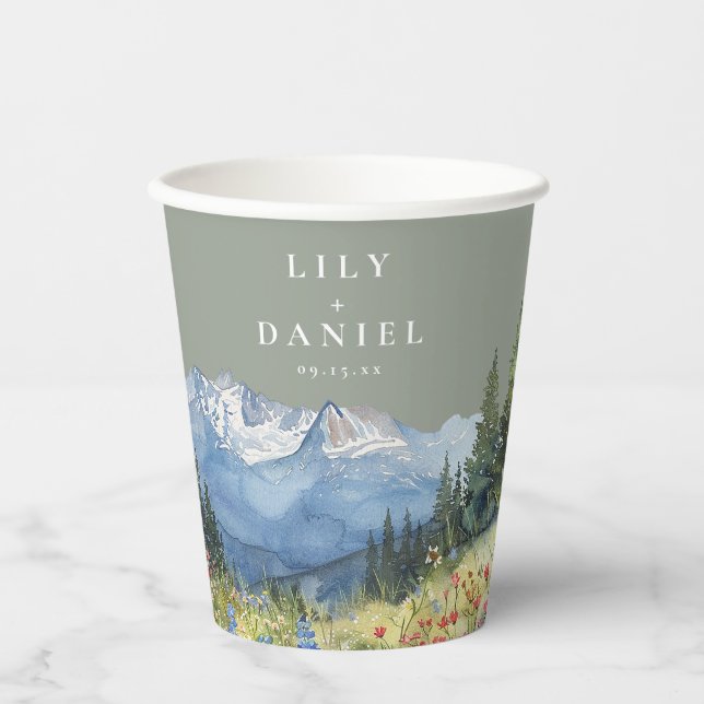 Vasos De Papel Mountain Wildflower Floral Sage Green Wedding (Anverso)