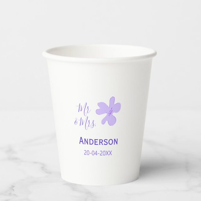 Vasos De Papel Mr & Mrs add family name date year wedding favor g (Anverso)