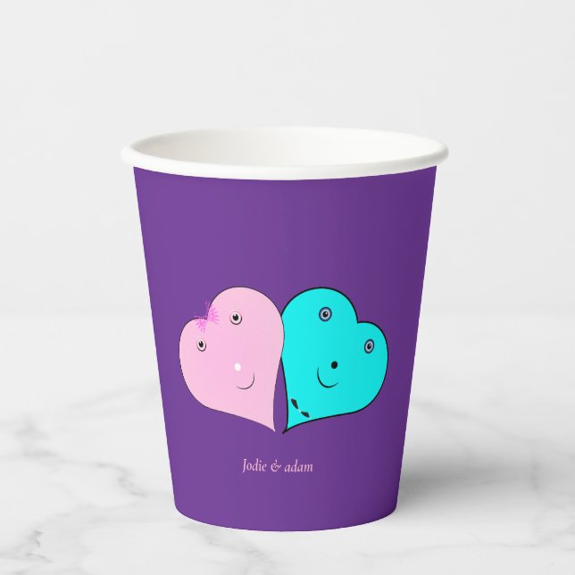 Vasos De Papel mr y mrs corazones Favor Box (Anverso)