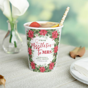 Vasos De Papel Muérdago para la ducha de novia de poinsettia de l