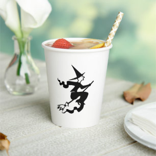 Vasos De Papel Muerte de bruja de Halloween, espeluznante en blan