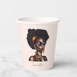 Vasos De Papel Mujer afroamericana con gafas de sol de Moda