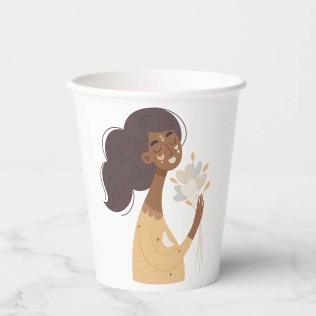 Vasos De Papel Mujer boho marrón ramo de corazones fiesta (Anverso)