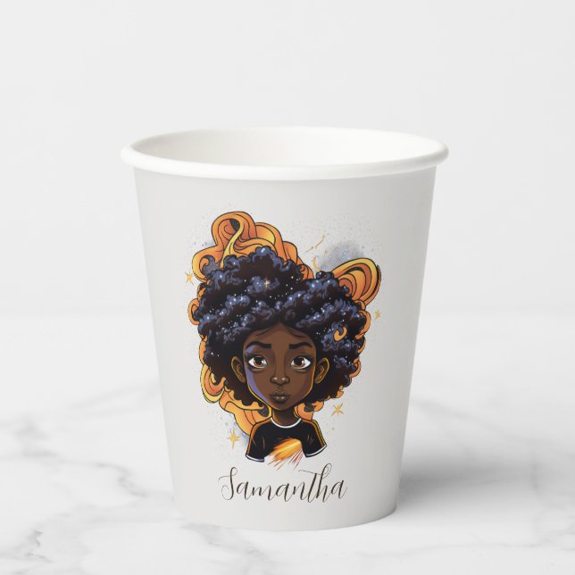 Vasos De Papel Mujer celestial Starry Afro (Anverso)