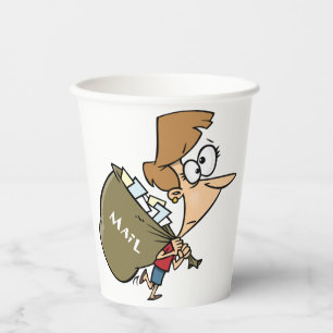 Vasos De Papel Mujer Divertida Transportando Pesada Bolsa de Corr