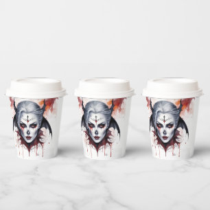Vasos De Papel Mujer Mística Vampiro Acuarela - Arte Encantador