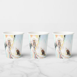 Vasos De Papel Mujer Nativa Estadounidense Y Águila