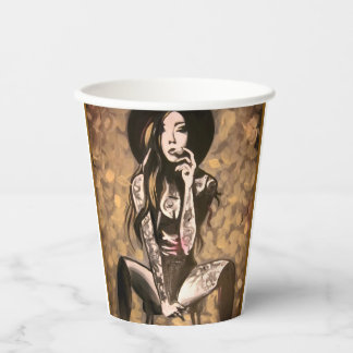 Vasos De Papel Mujer Tatuada en Oro