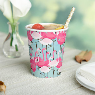Vasos De Papel Multitud Rosa Y Blanca De Flamingos