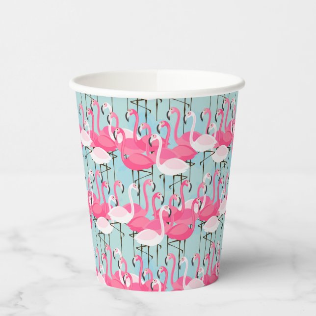 Vasos De Papel Multitud Rosa Y Blanca De Flamingos (Izquierda)