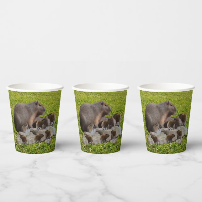 Vasos De Papel Mummy Y Baby Capybaras, (Multi)