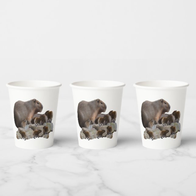 Vasos De Papel Mummy Y Baby Capybaras, (Multi)