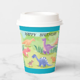 Vasos De Papel Mundo de dinosaurios feliz cumpleaños turquesa