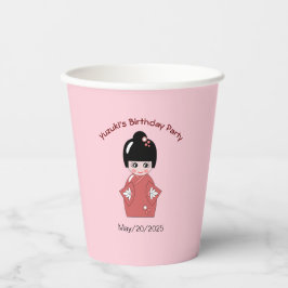 Vasos De Papel Muñeca Kokeshi - cumpleaños personalizado