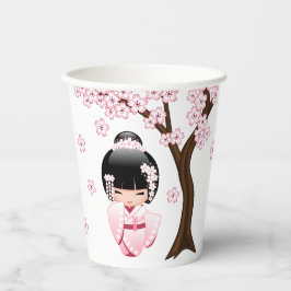 Vasos De Papel Muñeca Kokeshi kimono blanca - Chica Geisha lindo