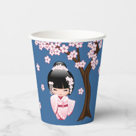 Vasos De Papel Muñeca kokeshi kimono blanco - azul Chica geisha