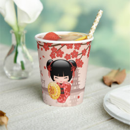 Vasos De Papel Muñeca roja Sakura Kokeshi - Geisha japonesa