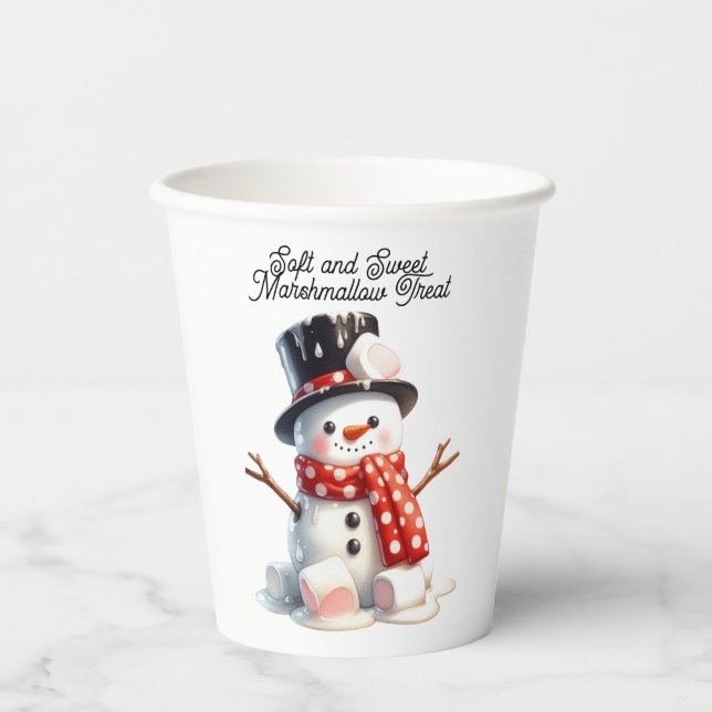 Vasos De Papel Muñeco de Nieve de Malvavisco Suave y Dulce (Anverso)