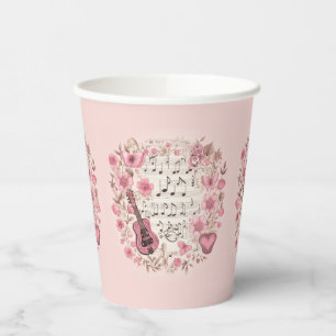 Vasos De Papel Music Notes and Flowers Retro Style