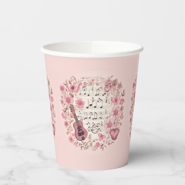 Vasos De Papel Music Notes and Flowers Retro Style (Izquierda)