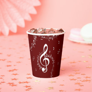 Vasos De Papel Música de Clave de Sol Climática Roja
