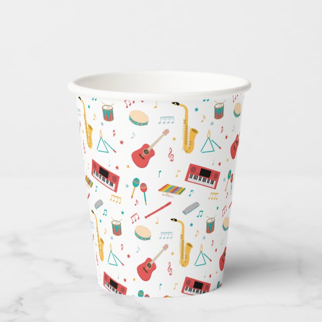 Vasos De Papel Musical Instruments Music Theme Pattern (Anverso)