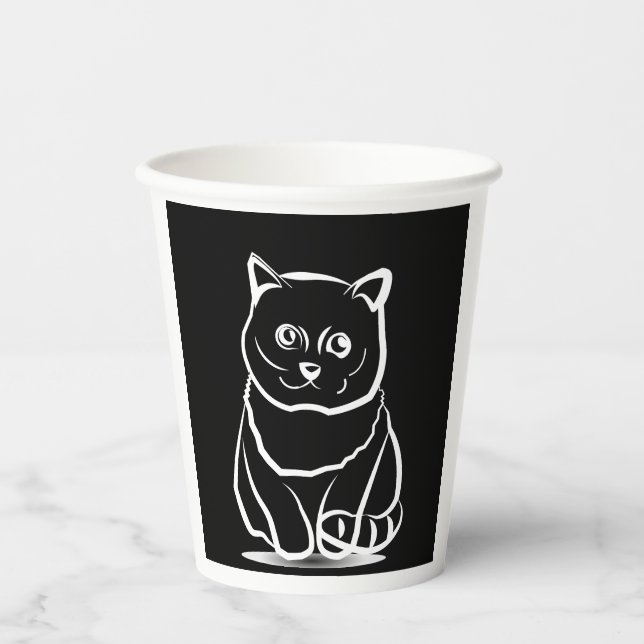 Vasos De Papel Mystic Cat Head – Minimalist Feline Line Art T-Shi (Anverso)
