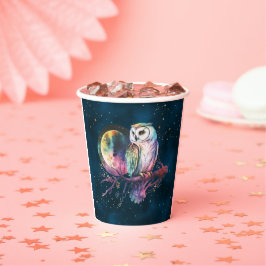 Vasos De Papel Mystical Rainbow Owl y Full Moon Celestial