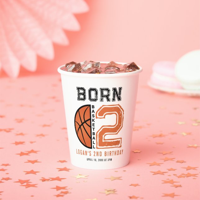 Vasos De Papel Nacido 2 Ball Baloncesto Fiesta de cumpleaños 2 (in situ)