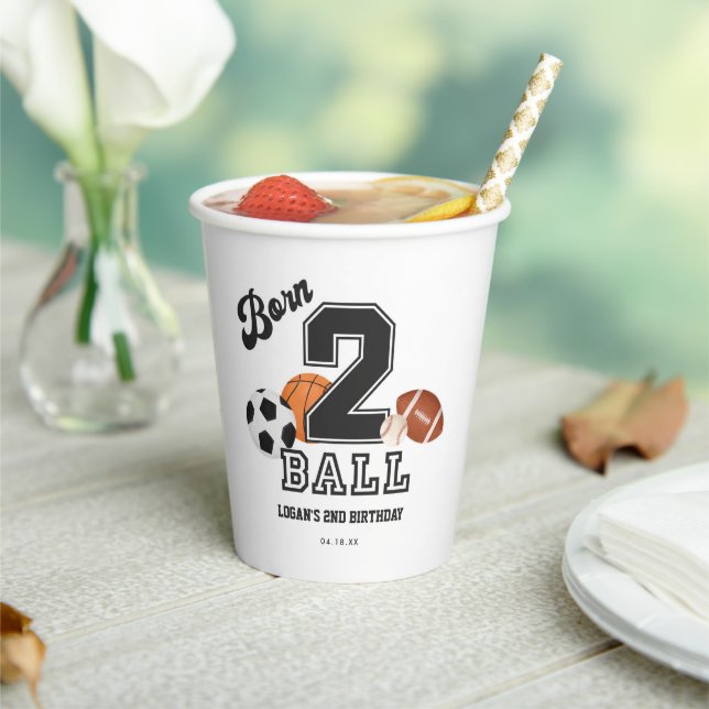 Vasos De Papel Nacido 2 Ball Sport Theme Boy Segunda fiesta de cu (in situ)