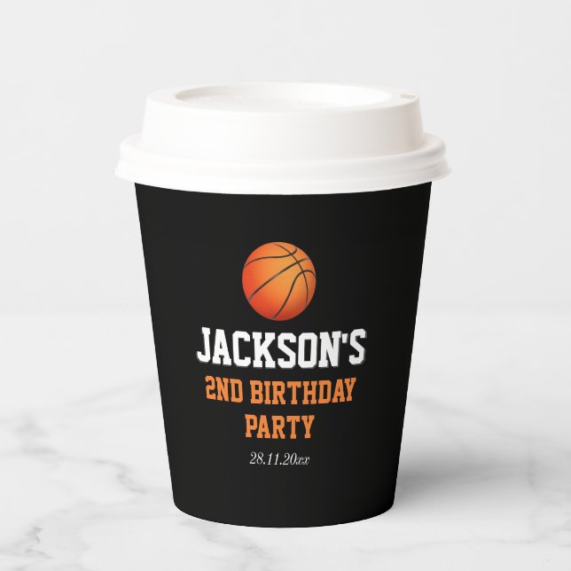 Vasos De Papel Nacido En Ball Basketball Tema Cumpleaños (Anverso)