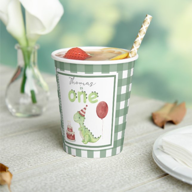 Vasos De Papel Nacimiento acuático Dinosaurio 1.ᵉʳ cumpleaños (in situ)