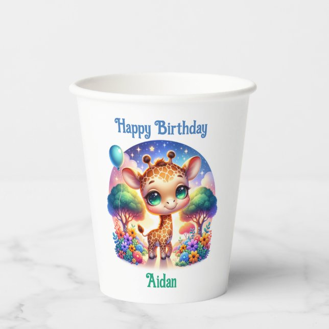 Vasos De Papel Nacimiento bebé Giraffe Fantasy Safari (Anverso)