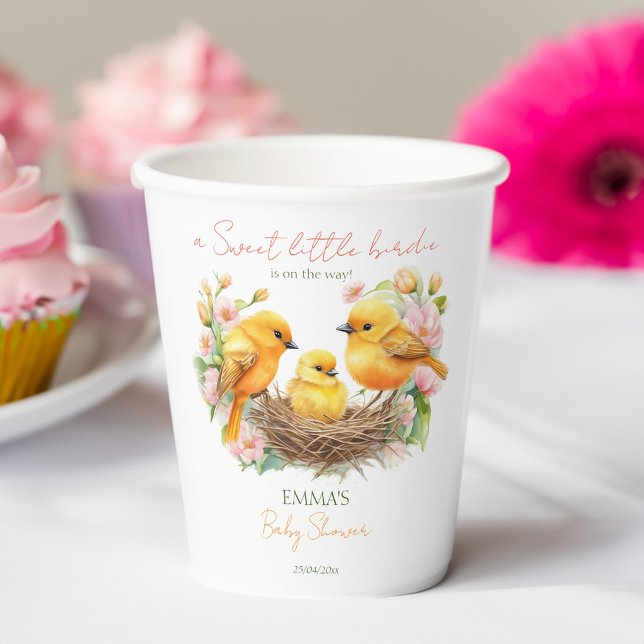 Vasos De Papel Nacimiento de naves pronto la ducha de bebé primav (Little birdie hatching soon spring baby shower template paper cups personalized tableware decor )