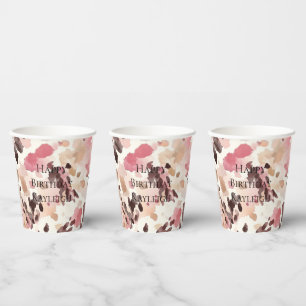 Vasos De Papel Nacimiento del leopardo marrón crema rosa