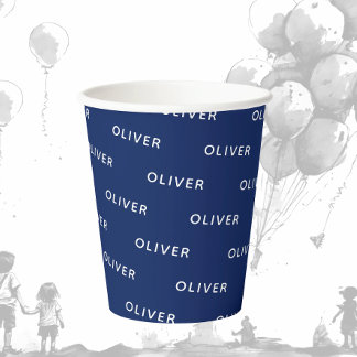 Vasos De Papel Nacimiento del niño Nombre azul oscuro