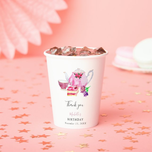 Vasos De Papel Nacimiento Tarde Fiesta de té guión elegante rosa (in situ)