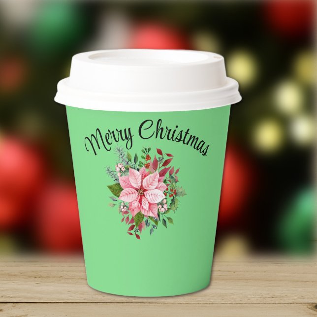 Vasos De Papel  Name Merry Christmas Pink Poinsettia Bouquet 8oz (Subido por el creador)